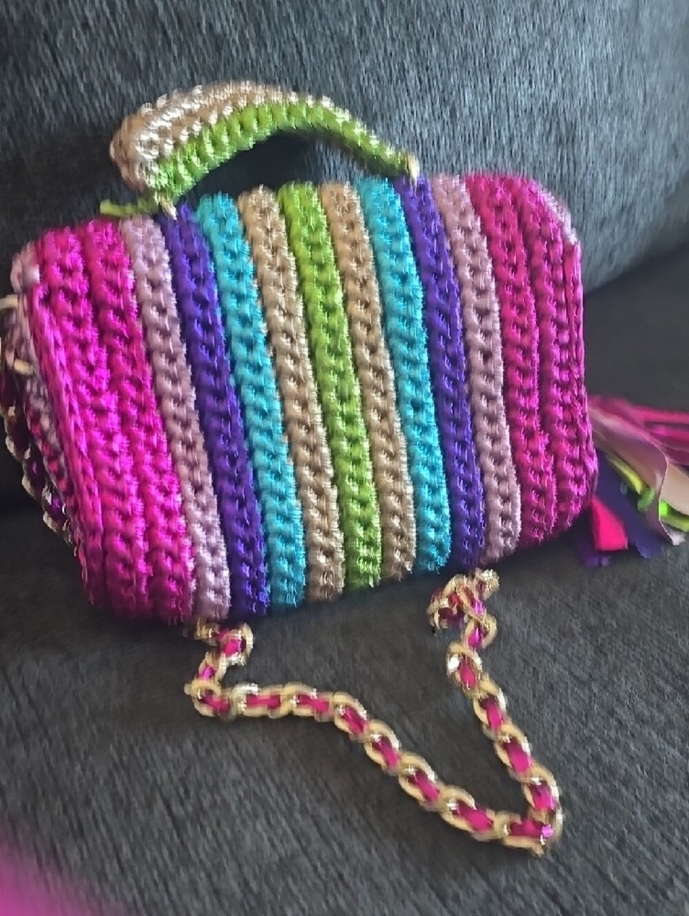 Multicolor Handwoven Crossbody Bag with Tassel - Picture 6 of 6